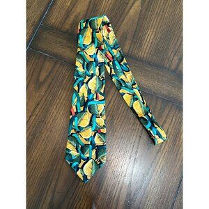 Vintage Power Line Electric Neckwear Teal And Gold Leaf Silk Neck tie 90s